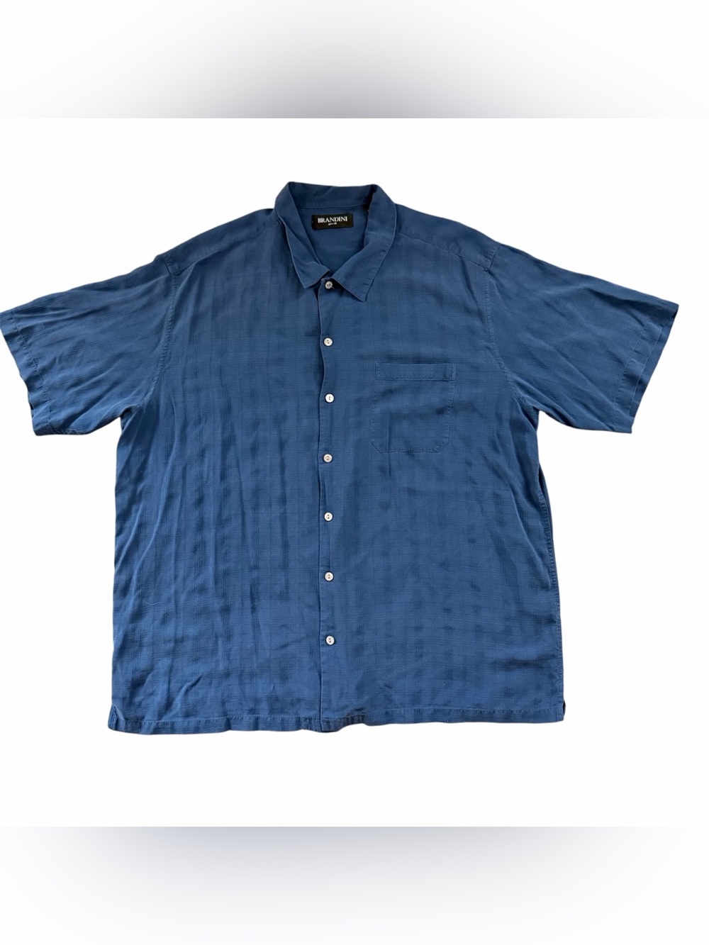 Brandini 100% Silk Camp Shirt Blue Button Front Pocket Men’s XL